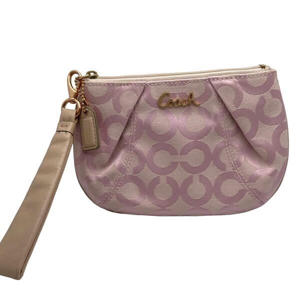 COACH Pink Signature Canvas Wristlet - Picture 1 of 7
